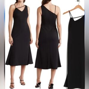 **DKNY One-Shoulder Black Midi Dress – Timeless Elegance** size 4
